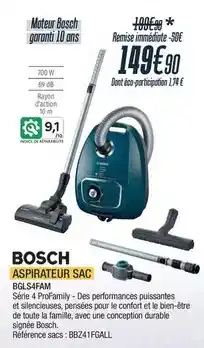 Proxi Confort Bosch - aspirateur sac bgl54fam offre
