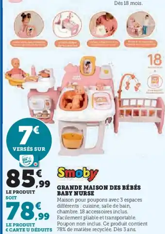 Hyper U SMOBY Grande maison des bébés baby nurse offre