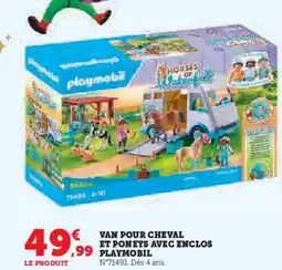 Hyper U PLAYMOBIL Van pour cheval et poneys avec enclos offre