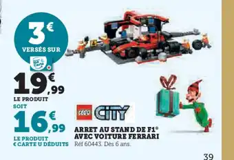 Hyper U LEGO CITY Arret au stand de f1 avec voiture ferrari offre