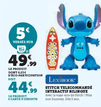 Hyper U LEXIBOOK Stitch telecommandé interactif bilingue offre