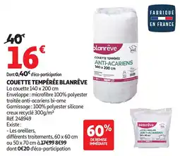 Auchan Couette tempérée blanrêve offre