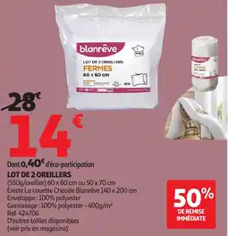 Auchan Lot de 2 oreillers offre