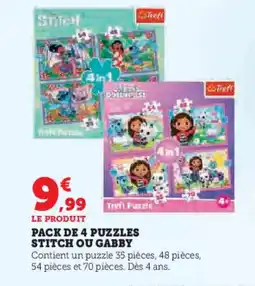 Hyper U Pack de 4 puzzles stitch ou gabby offre