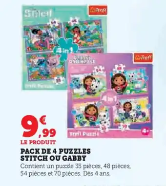 Hyper U Pack de 4 puzzles stitch ou gabby offre