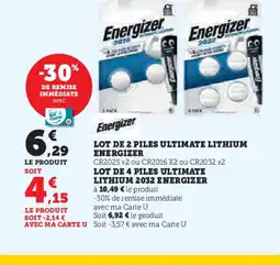 Hyper U ENERGIZER Lot de 2 piles ultimate lithium offre