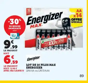 Hyper U ENERGIZER Lot de 14 piles max offre