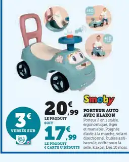 Hyper U SMOBY Porteur auto avec klaxon offre