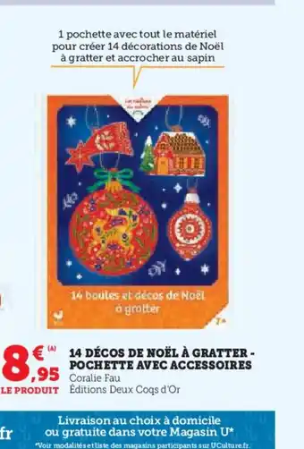 Hyper U 14 décos de noël à gratter - pochette avec accessoires offre