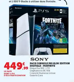 Hyper U SONY Pack console ps5 slim edition digitale - fortnite offre