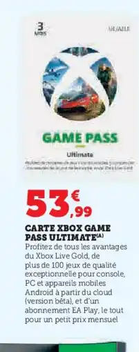 Hyper U Carte xbox game pass ultimate offre