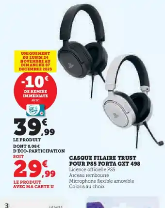 Hyper U Casque filaire trust pour ps5 forta gxt 498 offre