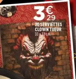 Centrakor 20 serviettes clown tueur offre