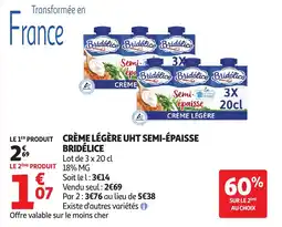 Auchan Crème légère uht semi-épaisse bridélice offre