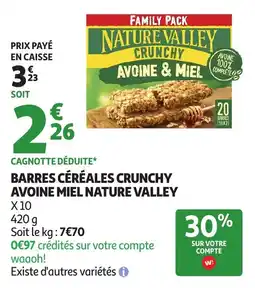 Auchan Barres céréales crunchy avoine miel nature valley offre