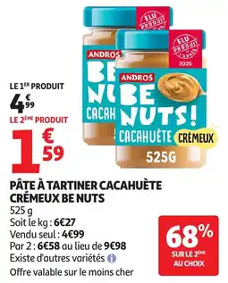 Auchan Pâte à tartiner cacahuète crémeux be nuts offre