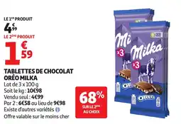 Auchan Tablettes de chocolat oréo milka offre