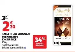 Auchan Tablette de chocolat fusion lindt excellence offre