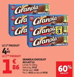 Auchan Granola chocolat au lait lu offre