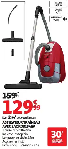 Auchan Aspirateur traîneau avec sac ro3154ea offre