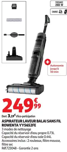 Auchan Aspirateur laveur balai sans fil rowenta yy5652fe offre