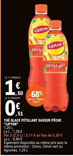 E.Leclerc THÉ GLACÉ PÉTILLANT SAVEUR PÊCHE “LIPTON” offre
