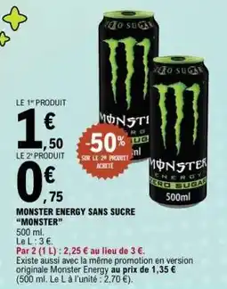 E.Leclerc MONSTER ENERGY SANS SUCRE “MONSTER” offre