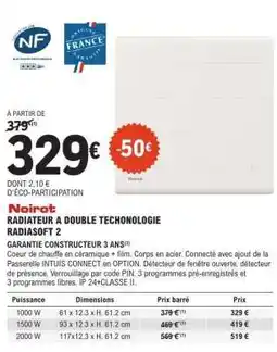 E.Leclerc Noirot Radiateur à Double Technologie Radiasoft 2 offre