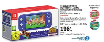 E.Leclerc CONSOLE NINTENDO SWITCH LITE + ANIMAL CROSSING NEW HORIZONS offre
