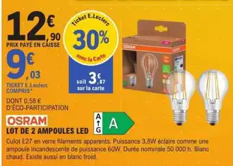 E.Leclerc OSRAM LOT DE 2 AMPOULES LED offre