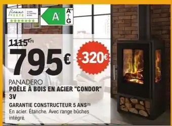 E.Leclerc PANADERO POÊLE À BOIS EN ACIER CONDOR 3V offre