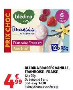 Auchan Blédina brassés vanille, framboise fraise offre