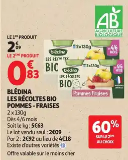 Auchan Blédina les récoltes bio pommes-fraises offre