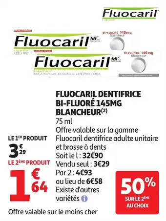 Auchan Fluocaril dentifrice bi-fluoré 145mg blancheur offre