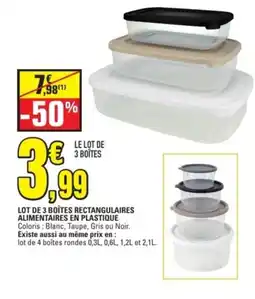 E.Leclerc Lot de 3 boîtes rectangulaires alimentaires en plastique offre