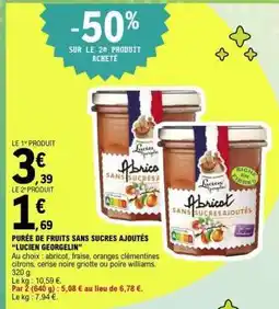 E.Leclerc PURÉE DE FRUITS SANS SUCRES AJOUTÉS 'LUCIEN GEORGELIN' offre