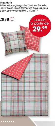 Möbel Martin Linge de lit Fabienne, rouge/gris à carreaux, flanelle, 100% coton, avec fermeture éclair, à deux faces offre