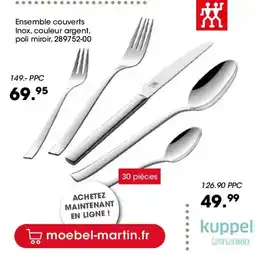 Möbel Martin Ensemble couverts Inox, couleur argent, poli miroir offre