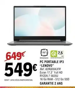 E.Leclerc PC PORTABLE IP3 “LENOVO” offre