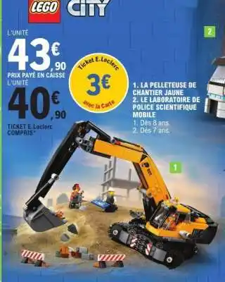 E.Leclerc La pelleteuse de chantier jaune,le laboratoire de police scientifique mobile offre