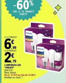 E.Leclerc 2 AMPOULES LED 'PHILIPS' offre