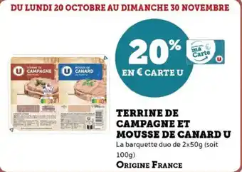U Express Terrine de campagne et mousse de canard u offre