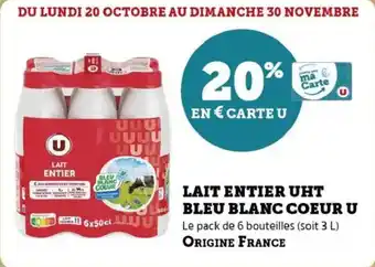 U Express Lait entier uht bleu blanc coeur u offre