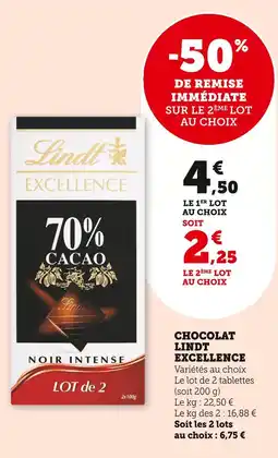 Super U LINDT EXCELLENCE Chocolat offre