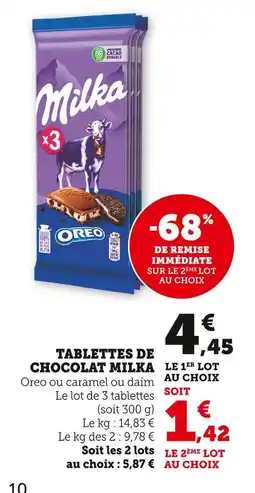 Super U MILKA Tablettes de chocolat offre