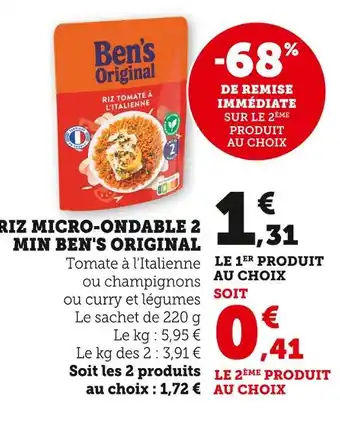 Super U BEN'S ORIGINAL Riz micro-ondable 2 min offre