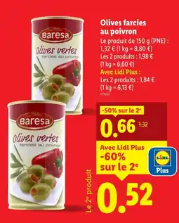 Lidl BARESA Olives vertes farcies au poivron offre