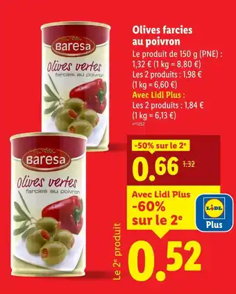 Lidl BARESA Olives vertes farcies au poivron offre