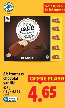 Lidl BON GELATI 8 bâtonnets chocolat vanille offre
