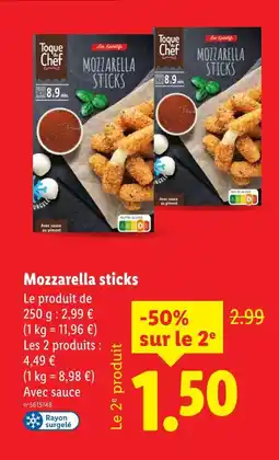 Lidl TOQUE DU CHEF Mozzarella Sticks offre